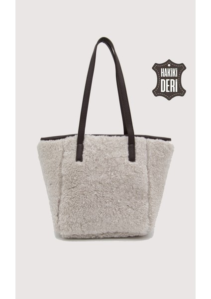 Hakiki Deri Kürklü Kadın El Çantası Beyaz SMR9152 modelleri