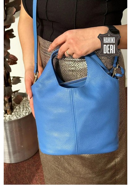 Hakiki Deri Kadın El Çantası Mavi SMR9200