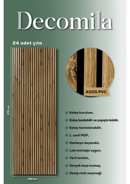 Mdf Ahşap Akustik Duvar Paneli 100X275 cm -Asos(Pvc) indirimleri