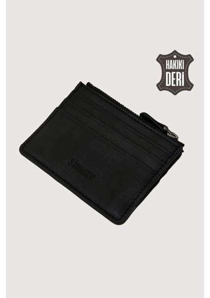 Fermuarlı Hakiki Deri Kartlıklı Cüzdan Siyah SMR9047
