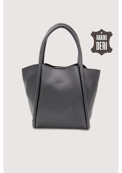 Hakiki Deri Kadın Organizerlı El Çantası Siyah SMR9206