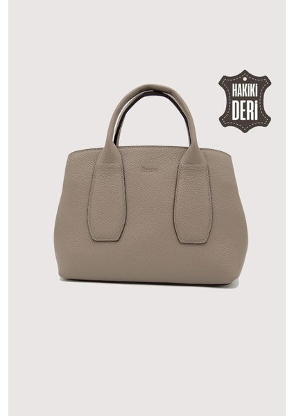 Hakiki Deri Kadın El Çantası Vizon SMR9226