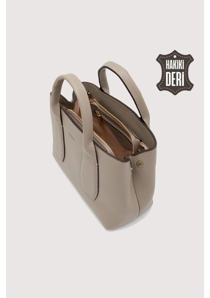 Hakiki Deri Kadın El Çantası Vizon SMR9226