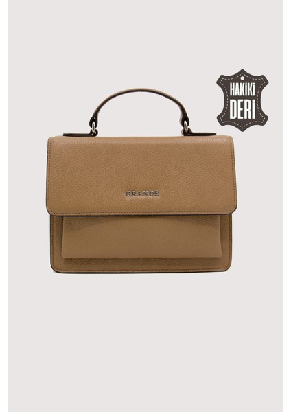 Hakiki Deri Kadın El Çantası Camel SMR9022