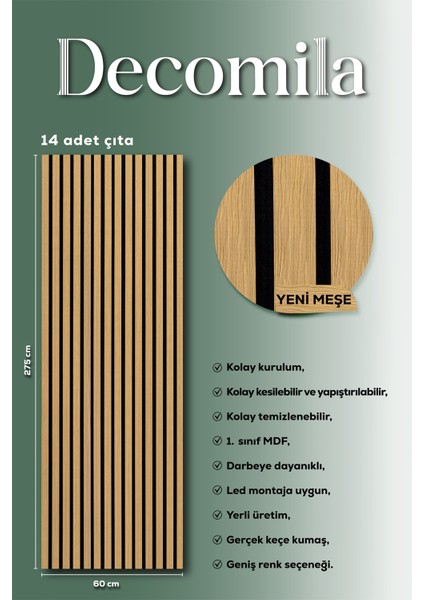 Mdf Ahşap Akustik Duvar Paneli 60X275 cm - Yeni Meşe (pvc kaplama) fiyatları
