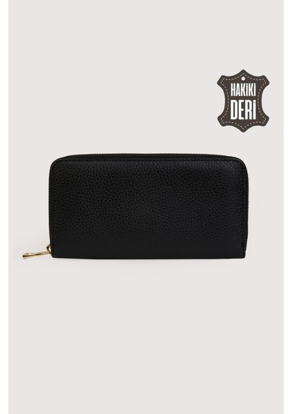Hakiki Deri Kadın Büyük Boy Fermuarlı Cüzdan Siyah SMR5108 fırsatları