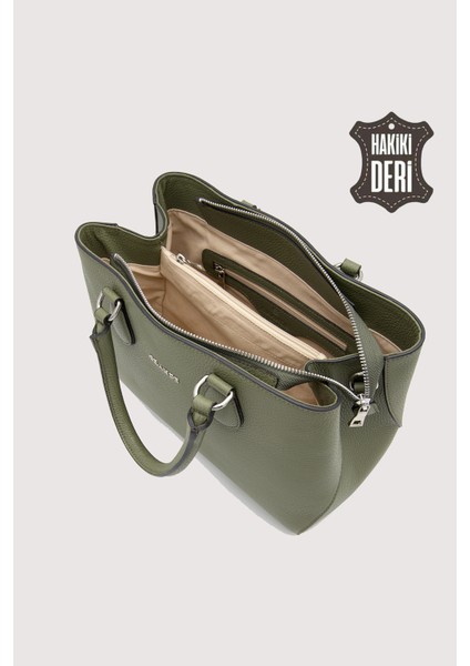 Hakiki Deri Yeşil Kadın Kol Çantası Uzun Askılı SMR7666