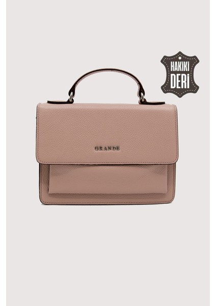 Hakiki Deri Kadın El Çantası Pudra SMR9022