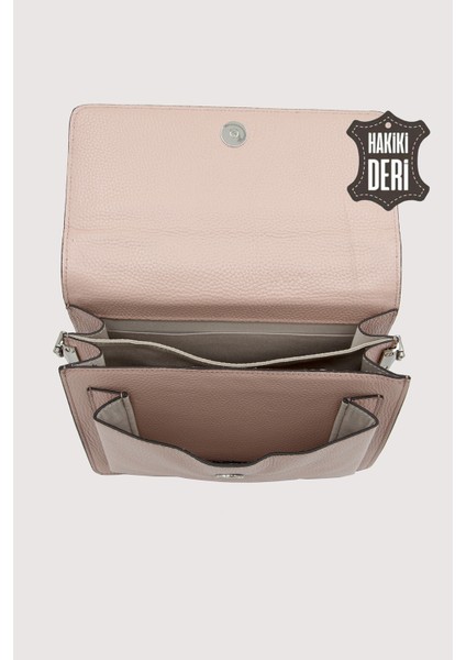 Hakiki Deri Kadın El Çantası Pudra SMR9022