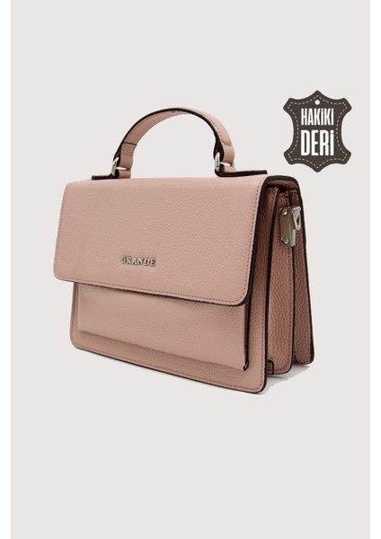 Hakiki Deri Kadın El Çantası Pudra SMR9022
