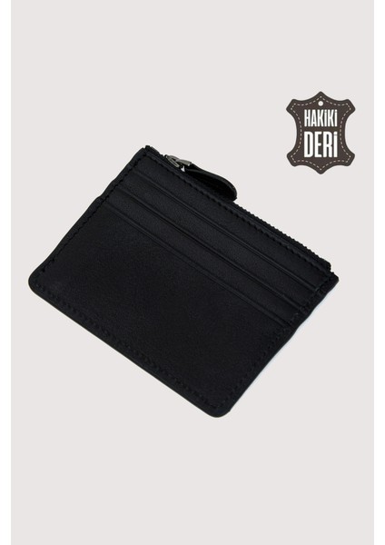 Fermuarlı Hakiki Deri Kartlıklı Cüzdan Siyah SMR9047