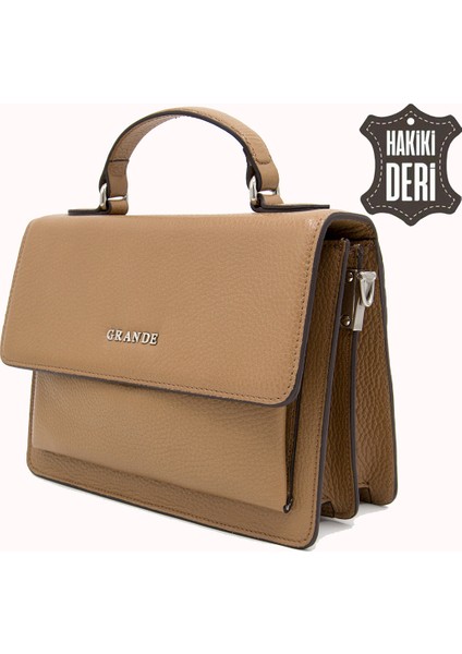 Hakiki Deri Kadın El Çantası Camel SMR9022