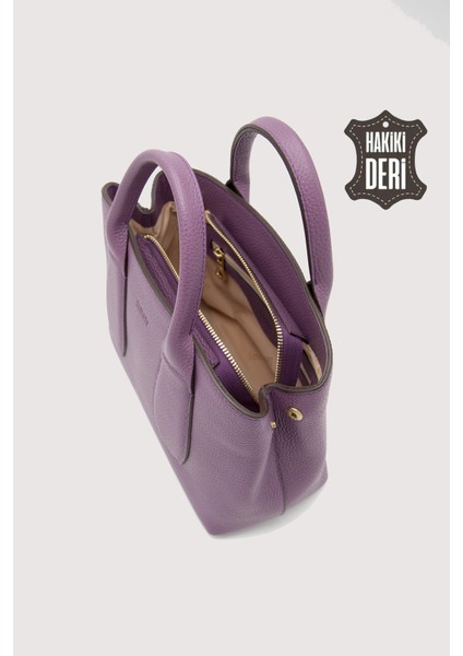 Hakiki Deri Kadın El Çantası Mürdüm SMR9226