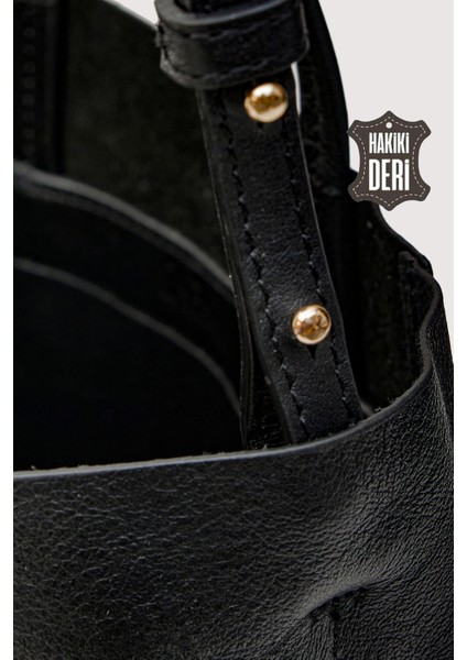 Hakiki Deri Kadın El Çantası Siyah SMR8751