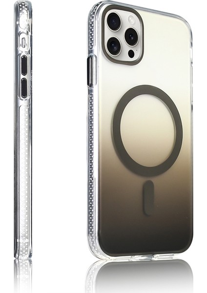 iPhone 16 Pro Kılıf M-Safe Şarj Özellikli Transparan Renk Geçişli Mkst Toros Kapak - Siyah