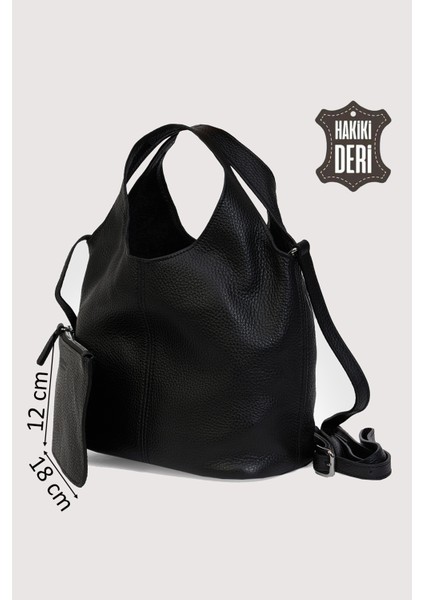 Hakiki Deri Kadın El Çantası Siyah SMR9200-2