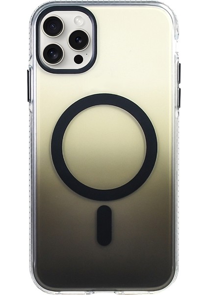 iPhone 15 Pro Max Kılıf M-Safe Şarj Özellikli Transparan Renk Geçişli Mkst Toros Kapak - Gri modelleri