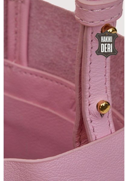 Hakiki Deri Kadın El Çantası Pembe SMR8751