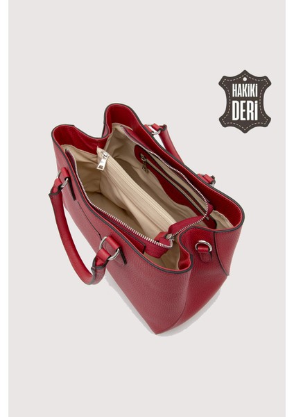 Hakiki Deri Kırmızı Kadın Kol Çantası Uzun Askılı SMR7666