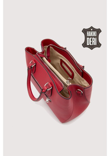 Hakiki Deri Kırmızı Kadın Kol Çantası Uzun Askılı SMR7666