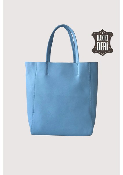 Hakiki Deri Kadın El Çantası Mavi SMR8751