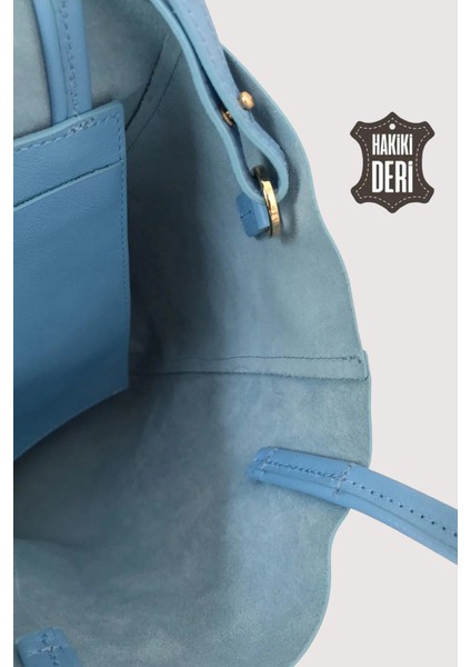 Hakiki Deri Kadın El Çantası Mavi SMR8751 indirimleri