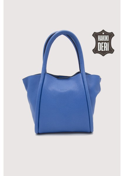 Hakiki Deri Kadın Organizerlı El Çantası Mavi SMR9206