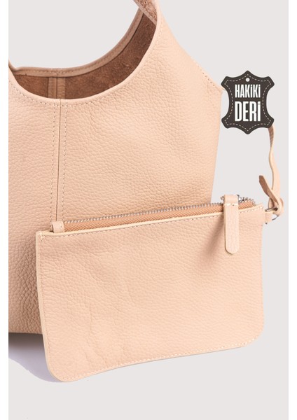 Hakiki Deri Kadın El Çantası Pudra SMR9200
