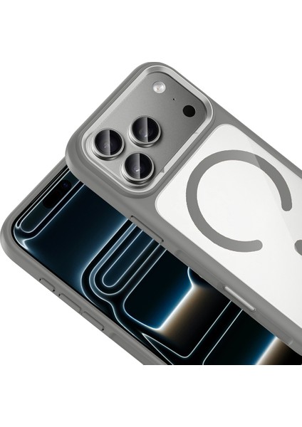 iPhone 17 Pro Kılıf M-Safe Şarj Özellikli Metal Kamera Çerçeveli Mkst Tiko Kapak - Turuncu