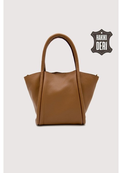 Hakiki Deri Kadın Organizerlı El Çantası Taba SMR9206