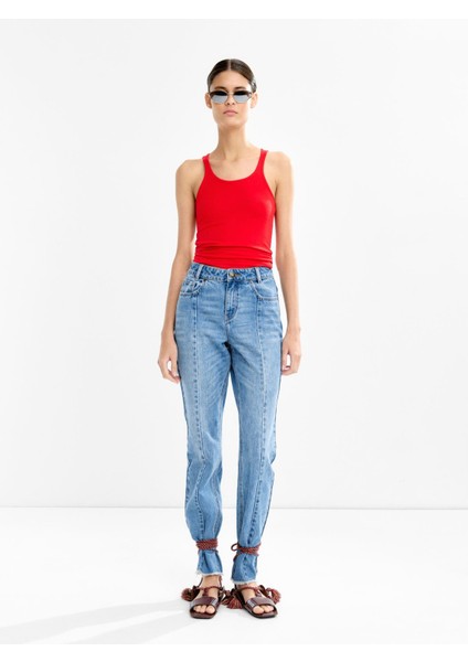 Yıkanmış Efektli Denim Pantolon