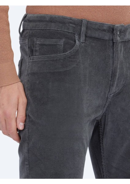 Gri Fitilli Dokuma Slim Fit Kadife Casual Pamuk Karışımlı Pantolon modelleri