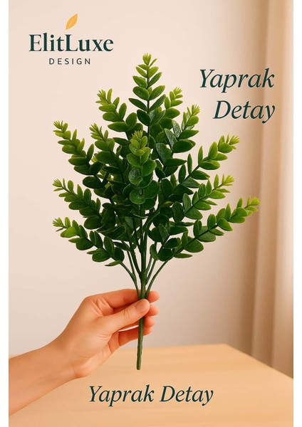 Elitluxe Design Premium Dekoratif Yapay Yeşil Dal – 50 cm – Yoğun Yaprak Doku – Vazo Için Masa Üstü Salon Ofis Süs Bitkisi – Doğal Form – Solmaz Renk – Uzun Ömürlü Yapay Yaprak fiyatları