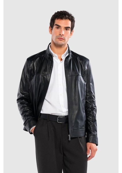 Erkek Hakiki Deri Siyah Deri Mont 415 K-133 Erk Derı Mont Sıyah Zıg