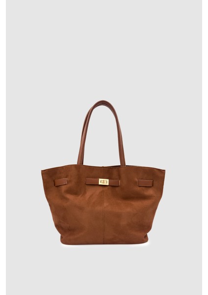 Ferny Kemer, Toka ve Dikiş Detaylı Süet Kol ve Omuz Çantası Kahverengi