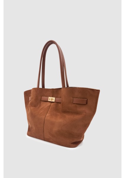 Ferny Kemer, Toka ve Dikiş Detaylı Süet Kol ve Omuz Çantası Kahverengi modelleri