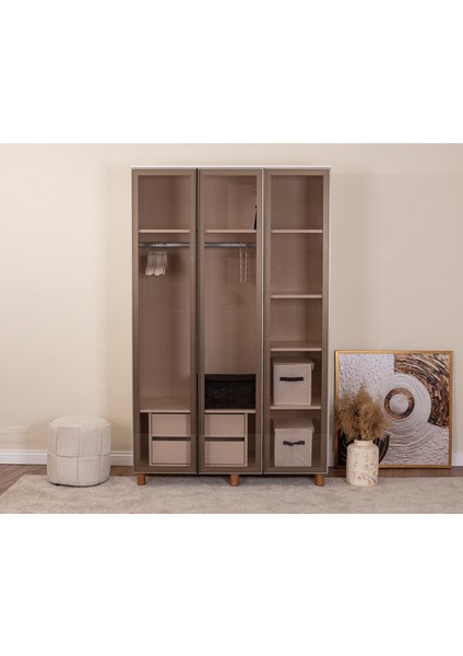 İtra 3 Kapaklı Gardırop – Krem Gövde, Camlı Kapak fiyatları