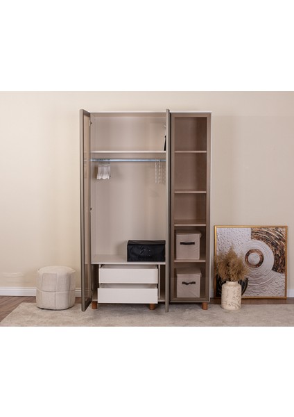 İtra 3 Kapaklı Gardırop – Krem Gövde, Camlı Kapak modelleri