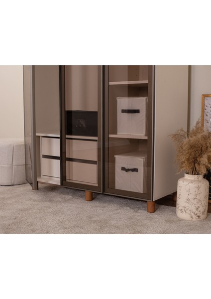 İtra 3 Kapaklı Gardırop – Krem Gövde, Camlı Kapak fırsatları