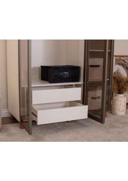 İtra 3 Kapaklı Gardırop – Krem Gövde, Camlı Kapak indirimleri