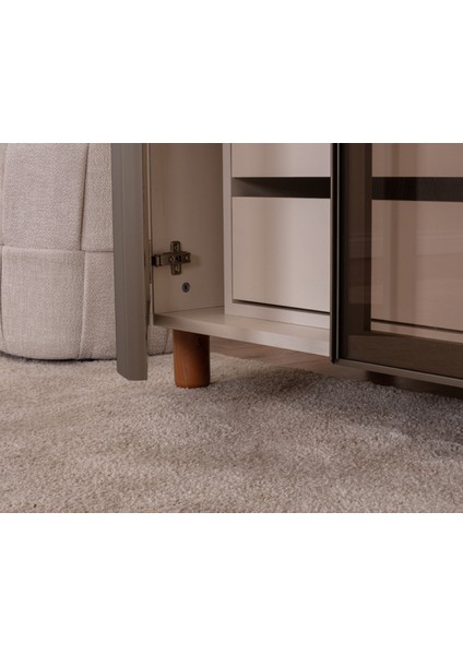 İtra 3 Kapaklı Gardırop – Krem Gövde, Camlı Kapak