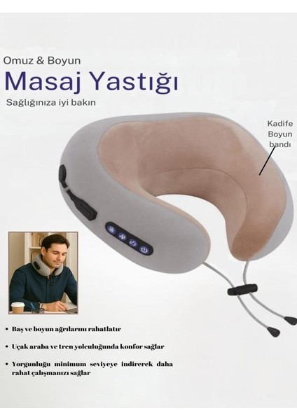 Taşınabilir Kablosuz Kadife Boyun Bantlı Isıtmalı ve Titreşimli Boyun Masaj Yastığı