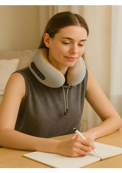 Taşınabilir Kablosuz Kadife Boyun Bantlı Isıtmalı ve Titreşimli Boyun Masaj Yastığı