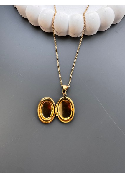Kapaklı Fotoğraf Konabilir Çelik Kolye Gold