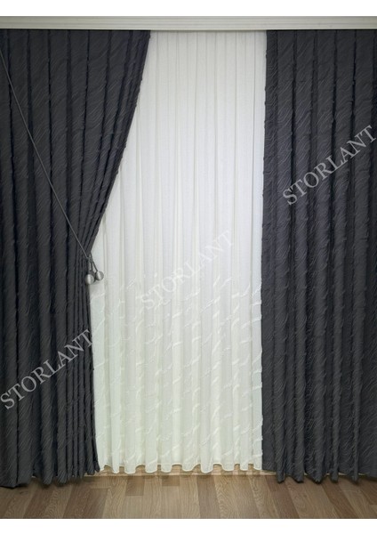 Puffy Aqua Bambu Keten Tül | Ağır Gramajlı, 1/3 Sık Pileli, Ütüsüz Kolay Kullanım