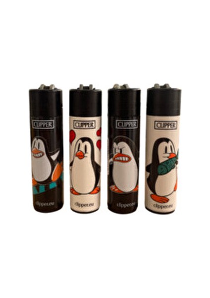 CLIPPER Penguen Temalı 4'lü Çakmak Plastik Malzemeden Üretilmiş Çakmak Gazı ile fiyatları