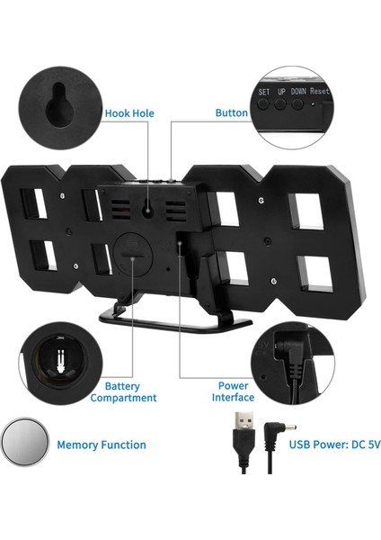 3D LED Dijital Saat Işıklı Duvar Saati Çok Işlevli USB Takılabilir Saat Ev Dekorasyonu, Yeşil (Yurt Dışından) fırsatları