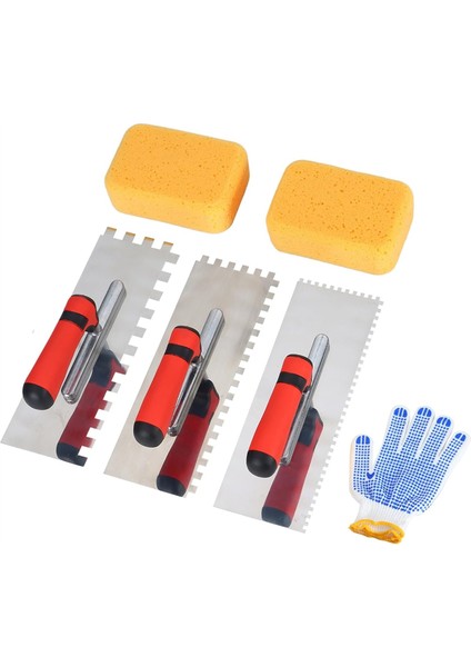Paslanmaz Çelik Çentikli Fayans Malası Seti ve Harç Süngeri Eldivenleri (Yurt Dışından)