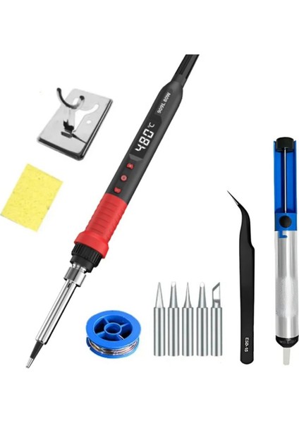 80W Lehimleme Demiri Seti Ayarlanabilir Sıcaklık LCD Lehim Aleti (Ab) (Yurt Dışından)