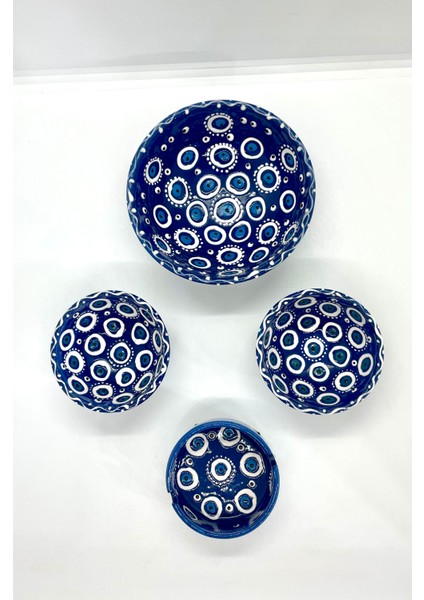 Lacivert Nazar Boncuklu Hand Made Sunum 4’lü Çerezlik Seti